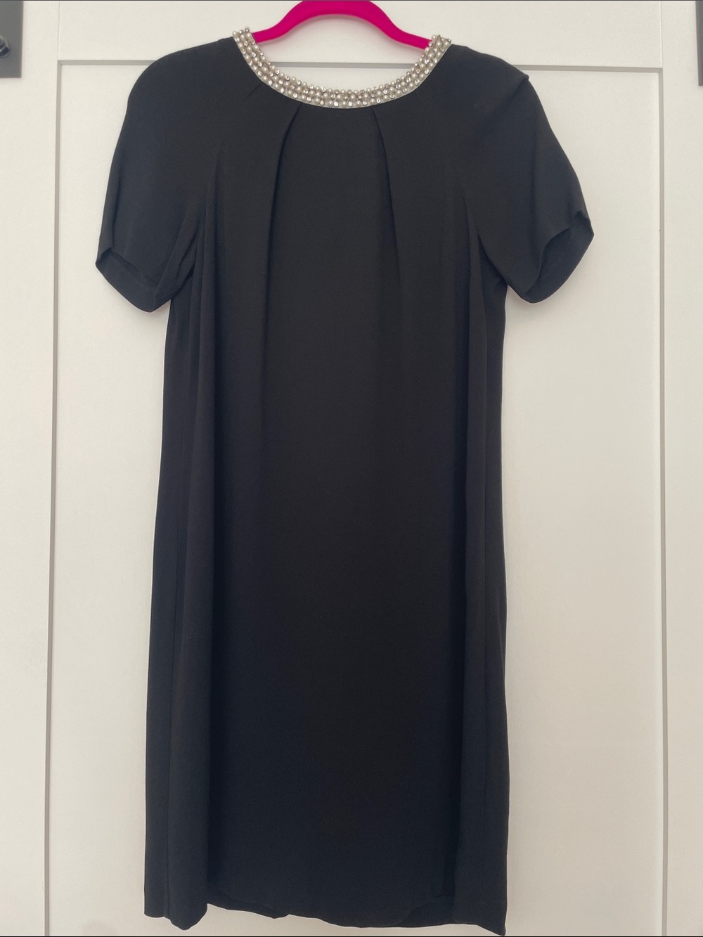 Monsoon Black Midi Dress with Pearl-Trimmed Collar